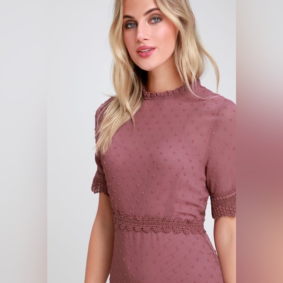 Lulus Dreaming of You Mauve Purple Swiss Dot Midi Dress - Picture 4 of 11